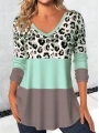 Kadın Uzun Kollu V Yakalı Leopar Baskılı şardonlu Dalgıç Bluz