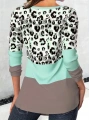 Kadın Uzun Kollu V Yakalı Leopar Baskılı şardonlu Dalgıç Bluz