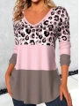 Kadın Uzun Kollu V Yakalı Leopar Baskılı şardonlu Dalgıç Bluz