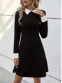 Kadın Uzun Kollu Yakalı A Kesim Kısa Ithal Krep Elbise