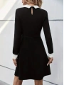 Kadın Uzun Kollu Yakalı A Kesim Kısa Ithal Krep Elbise
