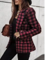 Kadın Uzun Kollu Yakalı Kare Desenli Ekoseli Düğmeli Ceket