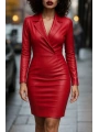 Kadın Uzun Kollu Yakalı Mini Deri Elbise