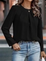 Kadın Uzun Kollu Yuvarlak önden Pileli Ithal Krep Bluz