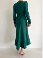 Kadın Yeşil Krep Kumaş Midi Boy Kuşaklı Uzunkol Elbise