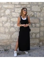 Kadın Yırtmaç Detaylı Viskon Kumaş Maxi Boy Cepli Iç Dahil Ikili Elbise