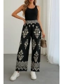 Kadın Yüksek Bel Desenli Lastikli Süprem Pantolon