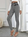 Kadın Yüksek Bel Kaz Ayağı Desenli Yan şerit Düğme Detaylı Dalgıç Pantolon