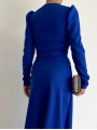 Krep Kumaş Midi Boy Kuşaklı Uzunkol Elbise