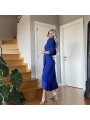 Krep Kumaş Midi Boy Kuşaklı Uzunkol Elbise