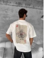 Erkek Ön Ve Arka Baskılı Oversize Bisiklet Yaka T-shirt - Beyaz