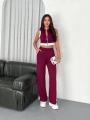 Osy Modal Yumuşak Dokulu Kumaş Tam Fermuarlı Crop Pantalon İkili Takım - Bordo