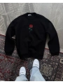 Oversize Üç İplik Bisiklet Yaka Baskılı SweatShirt - Siyah