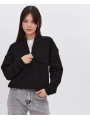Oversize Yarım Farmuarlı Yakalı Basic SweatShirt - Siyah