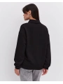 Oversize Yarım Farmuarlı Yakalı Basic SweatShirt - Siyah