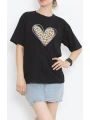 Sevgililer Günü İçin Özel Tasarım Leopar Kalp Baskılı T-shirt - Siyah