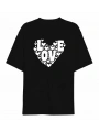 Sevgililer Günü İçin Özel Tasarım Love Kalp Baskılı T-shirt - Siyah