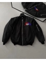 Tam Fermuarlı Uzun Kol Baskılı Bomber Ceket - Siyah