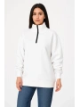 Üç İplik Dık Yaka Yarım Fermuarlı SweatShirt - Beyaz