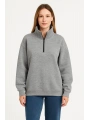 Üç İplik Dık Yaka Yarım Fermuarlı SweatShirt - Gri