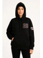 Üç İplik Kapüşonlu Ön Ve Arka Baskılı SweatShirt Hoodie - Siyah