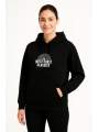 Üç İplik Kapüşonlu Ön Ve Arka Baskılı SweatShirt Hoodie - Siyah