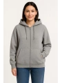Üç İplik Kapüşonlu Tam Fermuarlı Kanguru Çepli SweatShirt Hoodie - Gri