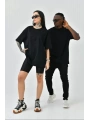 Unisex Basic Bisiklet Yaka Oversize T-Shirt - Siyah