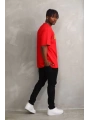 Unisex Baskılı Oversize T-Shirt - Kırmızı
