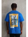 Unisex Baskılı Oversize T-Shirt - Mavi