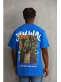 Unisex Baskılı Oversize T-Shirt - Mavi