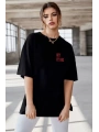 Unisex Baskılı Oversize T-Shirt - Siyah