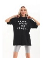 Unisex Baskılı Oversize T-Shirt - Siyah