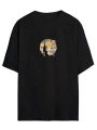Unisex Baskılı Oversize T-Shirt - Siyah