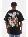 Unisex Baskılı Oversize T-Shirt - Siyah