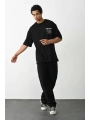 Unisex Baskılı Oversize T-Shirt - Siyah