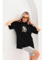 Unisex Baskılı Oversize T-Shirt - Siyah