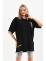 Unisex Baskılı Oversize T-Shirt - Siyah