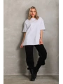 Unisex Bisiklet Yaka 20/1 Düz Oversize T-Shirt - Beyaz
