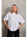 Unisex Bisiklet Yaka 20/1 Düz Oversize T-Shirt - Beyaz