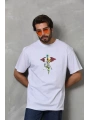 Unisex Bisiklet Yaka Baskılı Oversize T-Shirt - Beyaz