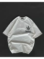 Unisex Bisiklet Yaka Baskılı Oversize T-Shirt - Beyaz