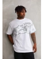 Unisex Bisiklet Yaka Baskılı Oversize T-Shirt - Beyaz