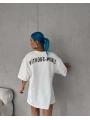 Unisex Bisiklet Yaka Baskılı Oversize T-Shirt - Beyaz