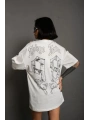 Unisex Bisiklet Yaka Baskılı Oversize T-Shirt - Beyaz