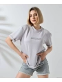 Unisex Bisiklet Yaka Baskılı Slim Fit T-Shirt - Boyalı Gri