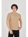 Unisex Jakar Kumaş Slim Fit T-Shirt - Kahverengi