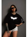 Unisex Ön Ve Kol Baskılı Oversize T-shirt - Siyah