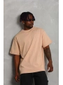 Unisex Oversize Düz Bisiklet Yaka T-Shirt - Bej