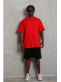 Unisex Oversize Düz Bisiklet Yaka T-Shirt - Kırmızı